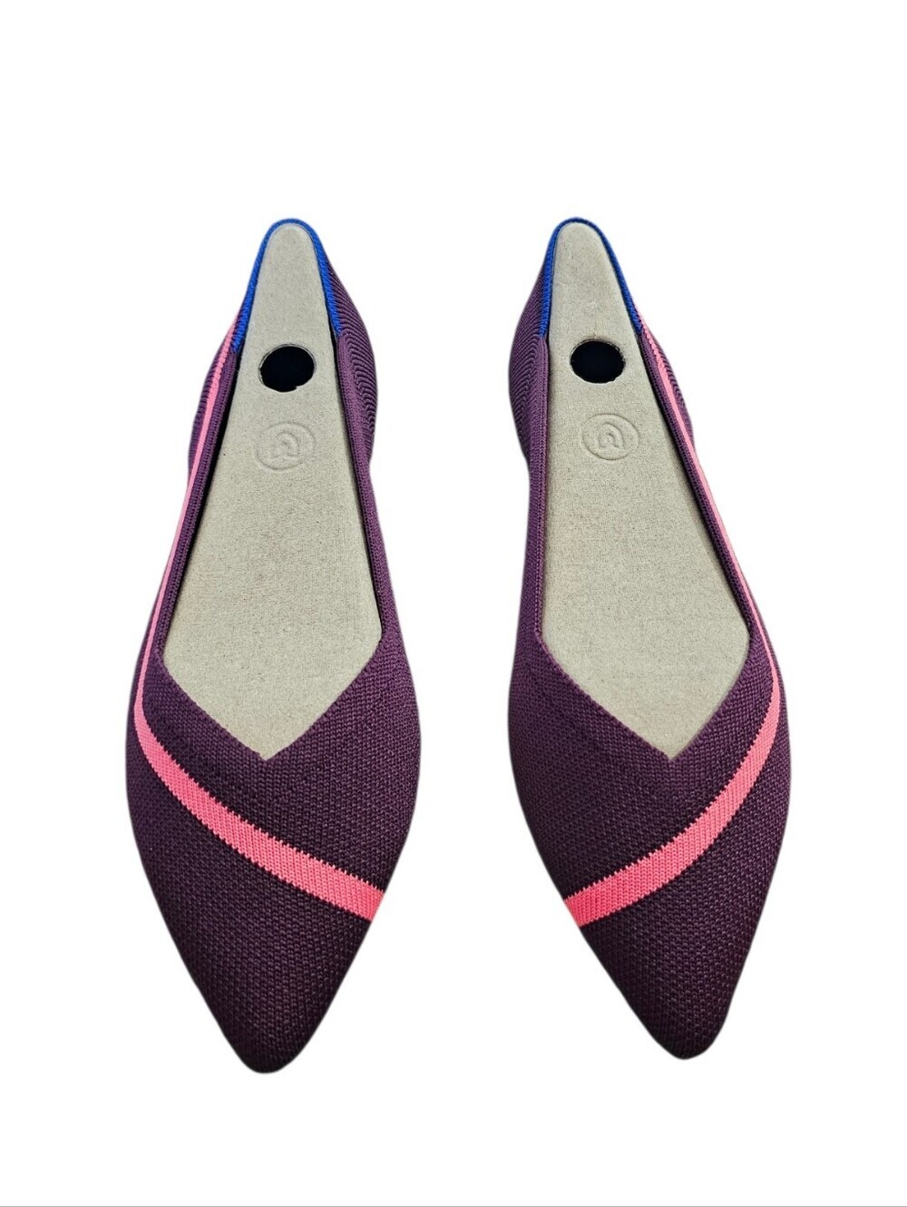 NEW Rothy’s The Point Toe Ballet Flat Slip-On in Maroon Neon Stripe Size W7